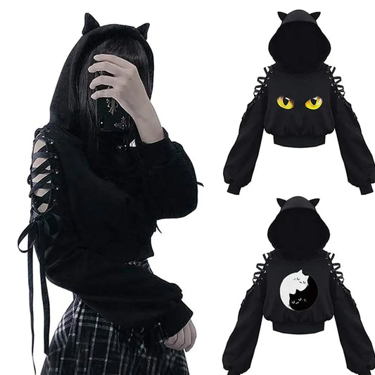 Women Long Sleeve Hoodies Kawaii Cat Ears Hoodi