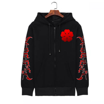 Anime Black Clover Asta Zipper Hoodies Men Women Hooded Sweatshirt Long Sleeves