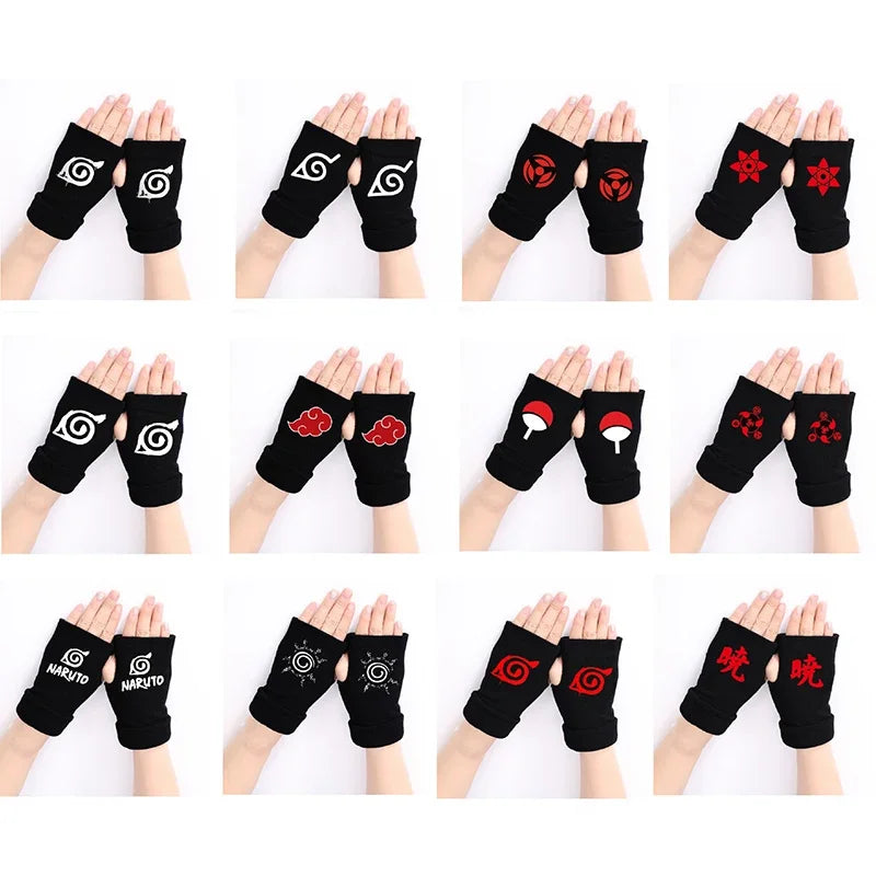 Naruto Anime Black Gloves Akatsuki Itachi Bicycle Motorcycle Fingerless Warmer Wrist Gloves