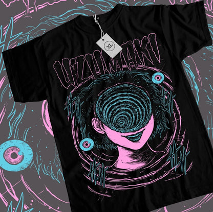 Junji Ito Uzumaki T-Shirt Horror Japan Guro Funny Girl Anime Gift Shirt All Size