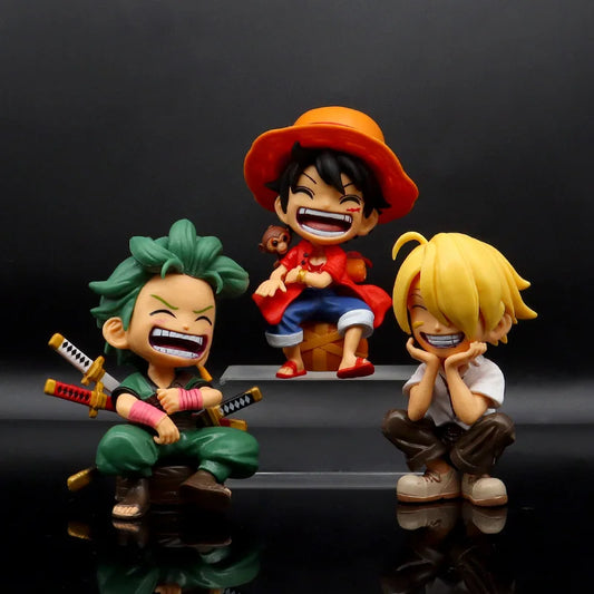 12cm Anime Figure One Piece Monkey D Luffy, Roronoa Zoro, sanji Kawaii chipi Figural Nendoroid Car Decoration PVC Model