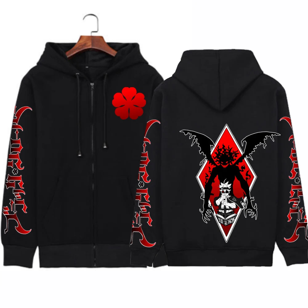 Anime Black Clover Asta Zipper Hoodies Men Women Hooded Sweatshirt Long Sleeves