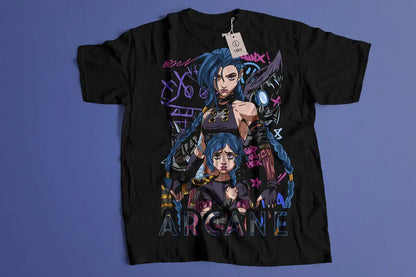 Jinx Arcane T-Shirt Japanese Anime style  Jinx Black T-Shirt 044