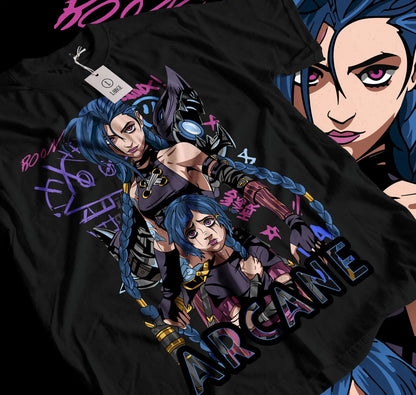 Jinx Arcane T-Shirt Japanese Anime style  Jinx Black T-Shirt 044