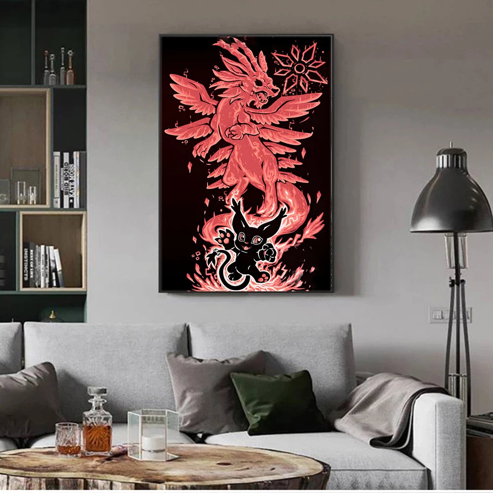 Digimon Poster Anime Character Wall Hanging Art Painting Home Decor Suitable For Room