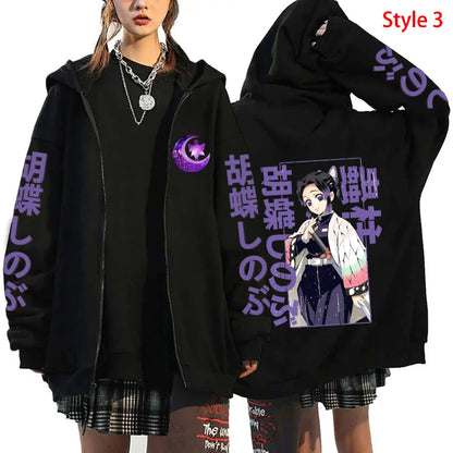 Kochou Shinobu Zipper Hoodies Kawaii Fashion Fleece Casual Long Sleeve Sweatshirt Coat