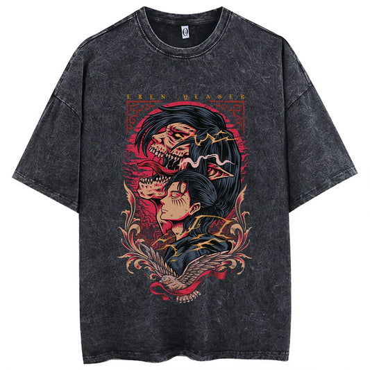 Attack On Titan T-Shirt Hip Hop Oversized Vintage Printed  Short Sleeve