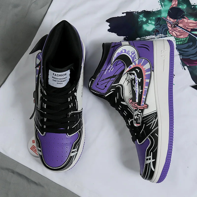 Roronoa Zoro Purple High Top Casual Sneaker Men Hip-Hop Designer Anime Shoes Sneakers