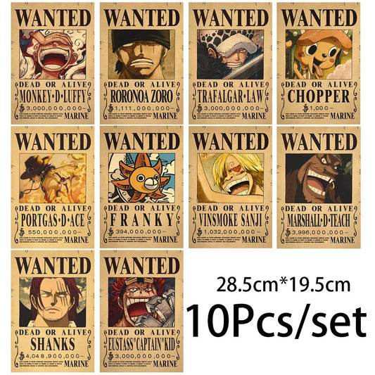 10Pcs Anime One Piece  Wanted Vintage Posters