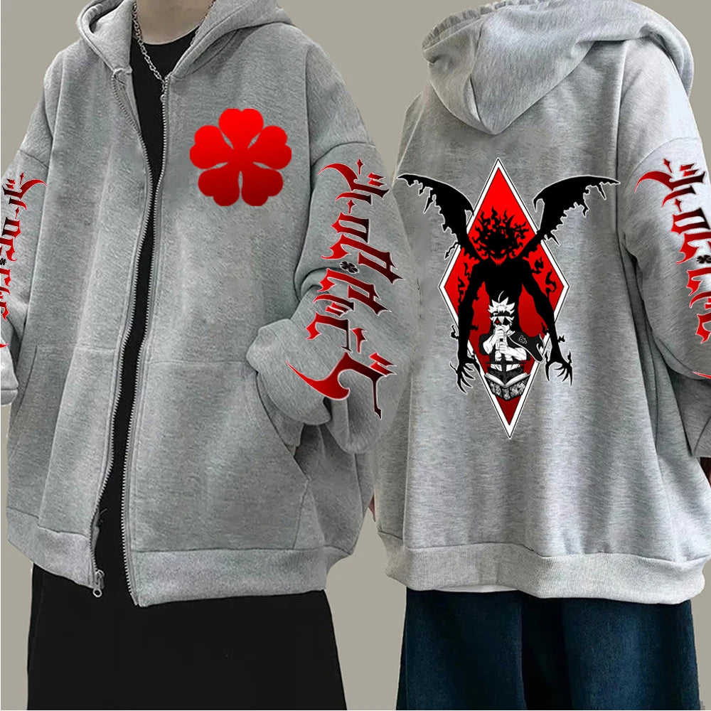 Anime Black Clover Asta Zipper Hoodies Men Women Hooded Sweatshirt Long Sleeves