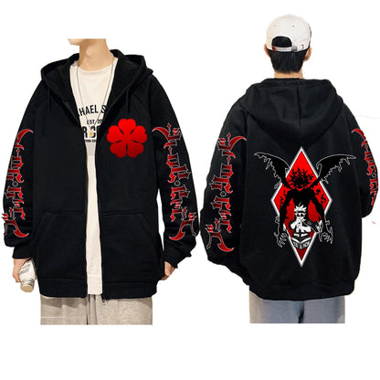 Anime Black Clover Asta Zipper Hoodies Men Women Hooded Sweatshirt Long Sleeves