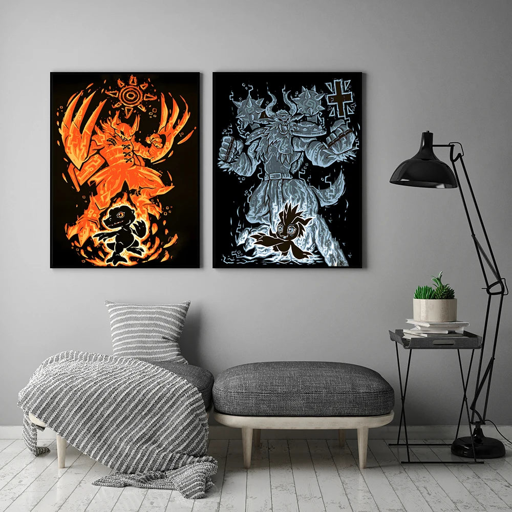 Digimon Poster Anime Character Wall Hanging Art Painting Home Decor Suitable For Room