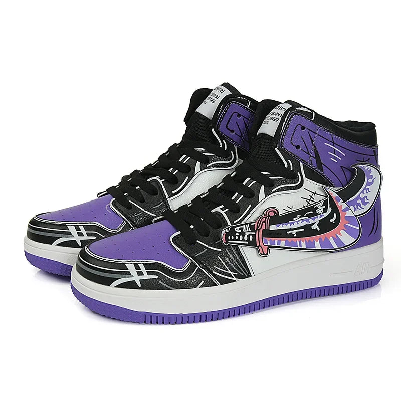 Roronoa Zoro Purple High Top Casual Sneaker Men Hip-Hop Designer Anime Shoes Sneakers