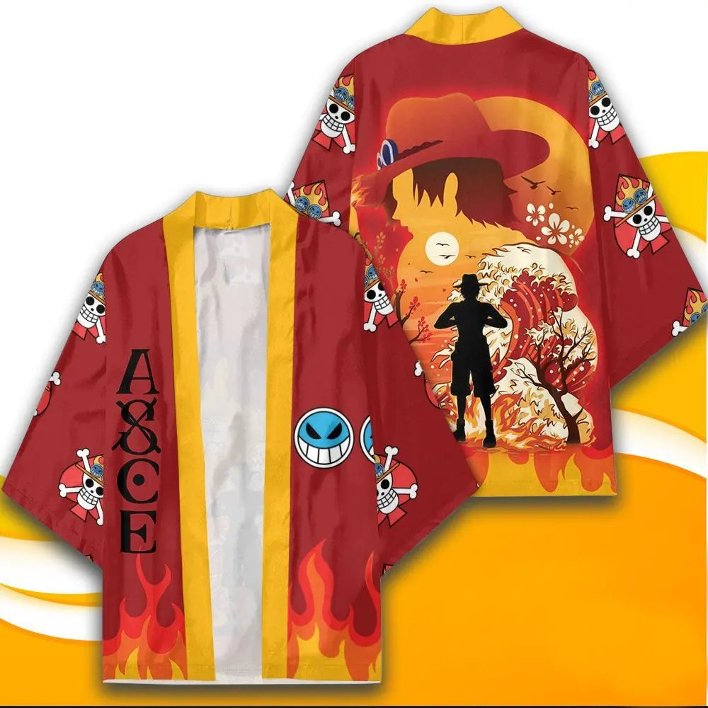 Anime One Piece Cosplay Costume Cloak Kimono Cardigan Robe Print Casual Coat Clothes