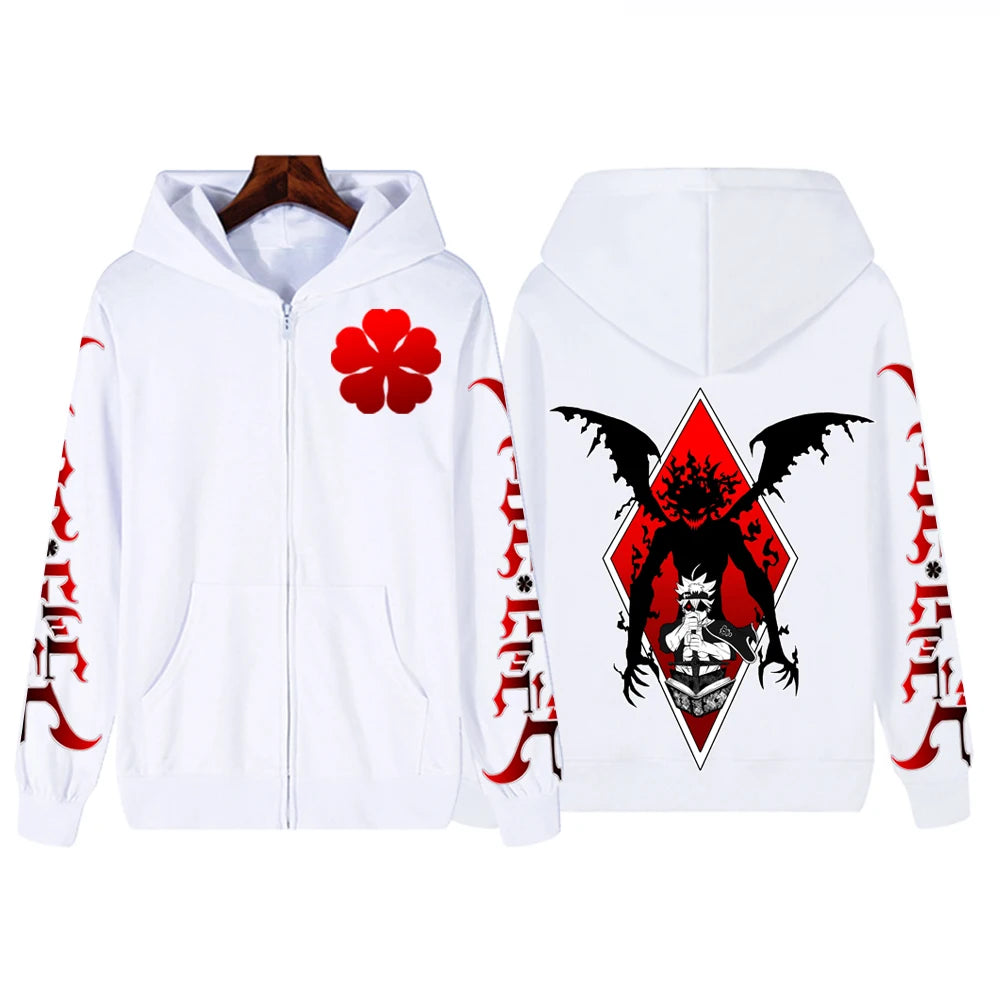 Anime Black Clover Asta Zipper Hoodies Men Women Hooded Sweatshirt Long Sleeves