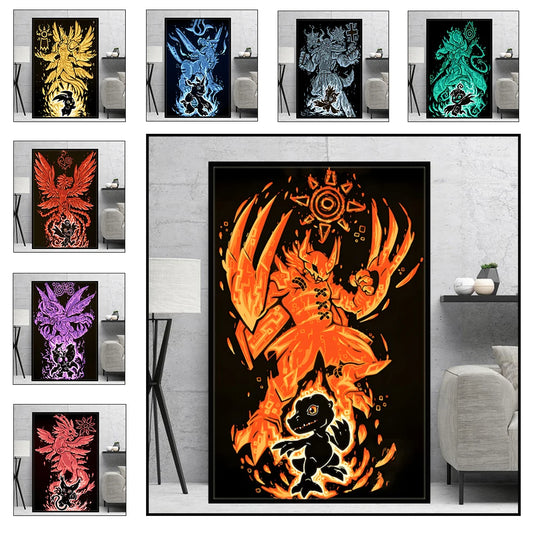 Digimon Poster Anime Character Wall Hanging Art Painting Home Decor Suitable For Room